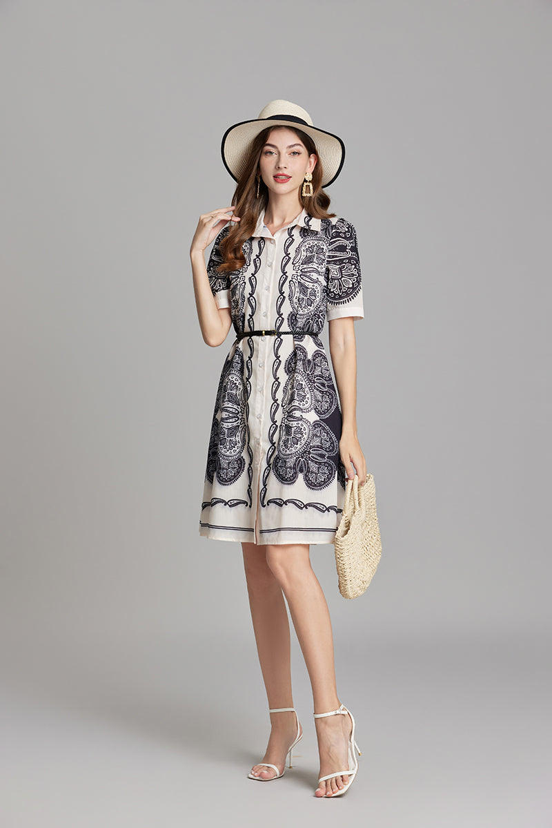 Women's 's Printed Button-Front Shirt Dress