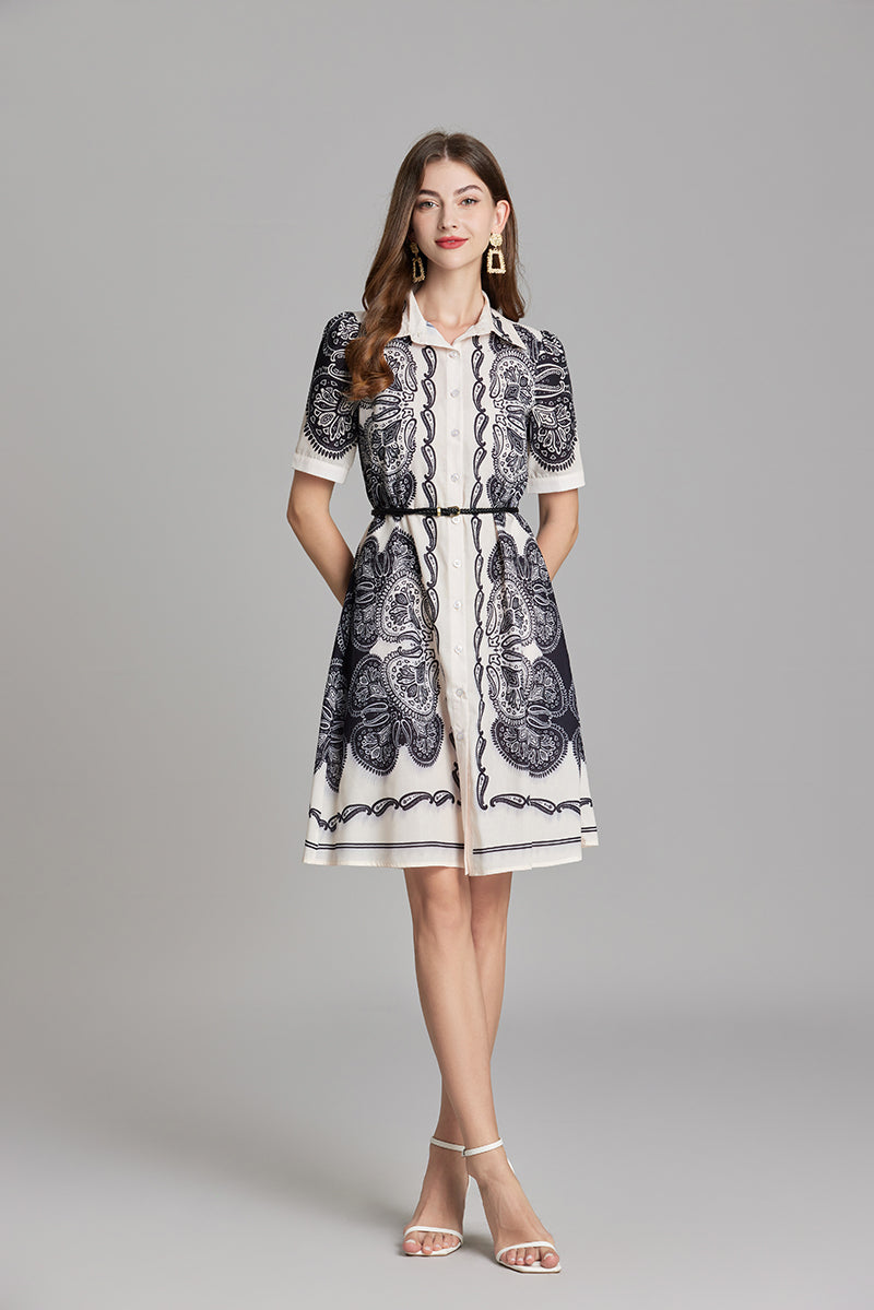 Women's 's Printed Button-Front Shirt Dress