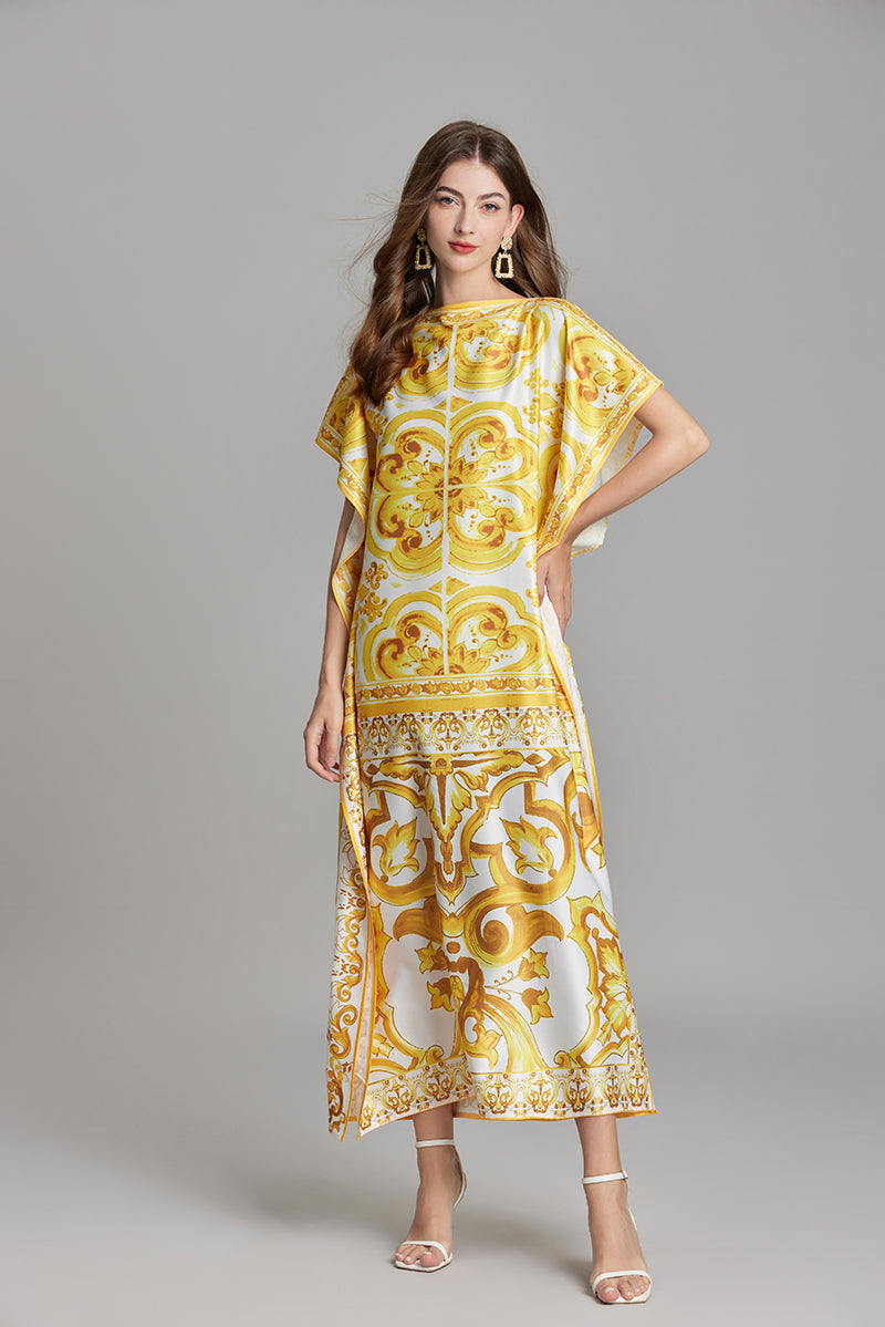 Women's 's Printed Short-Sleeve A-Line Maxi Dress