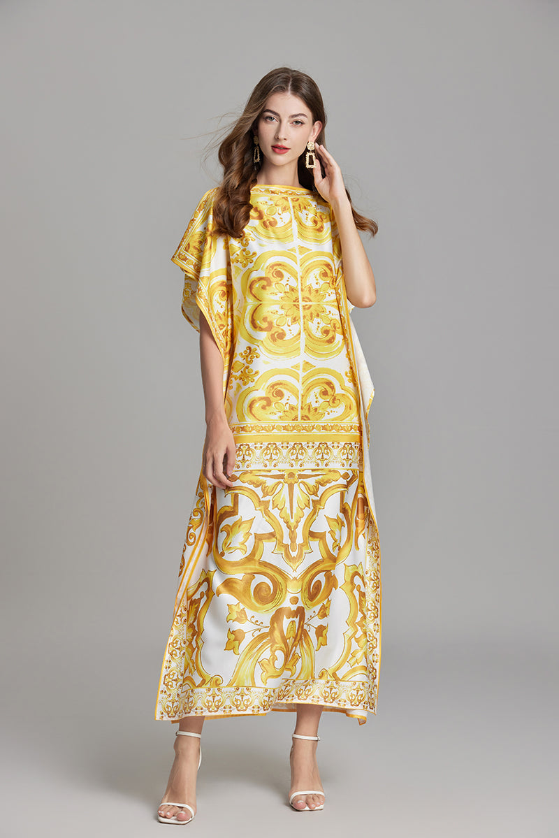 Women's 's Printed Short-Sleeve A-Line Maxi Dress