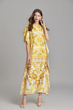 Women's 's Printed Short-Sleeve A-Line Maxi Dress