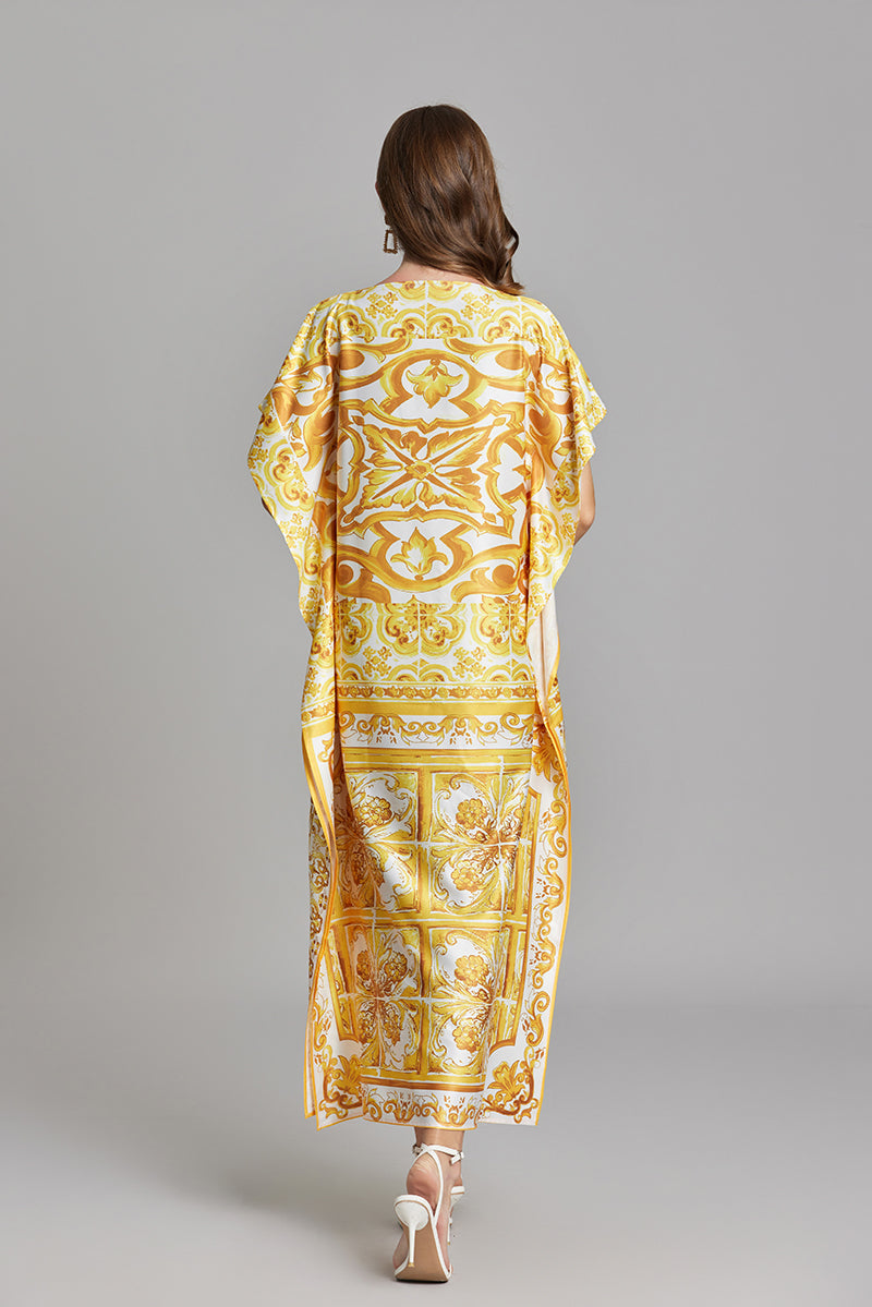 Women's 's Printed Short-Sleeve A-Line Maxi Dress