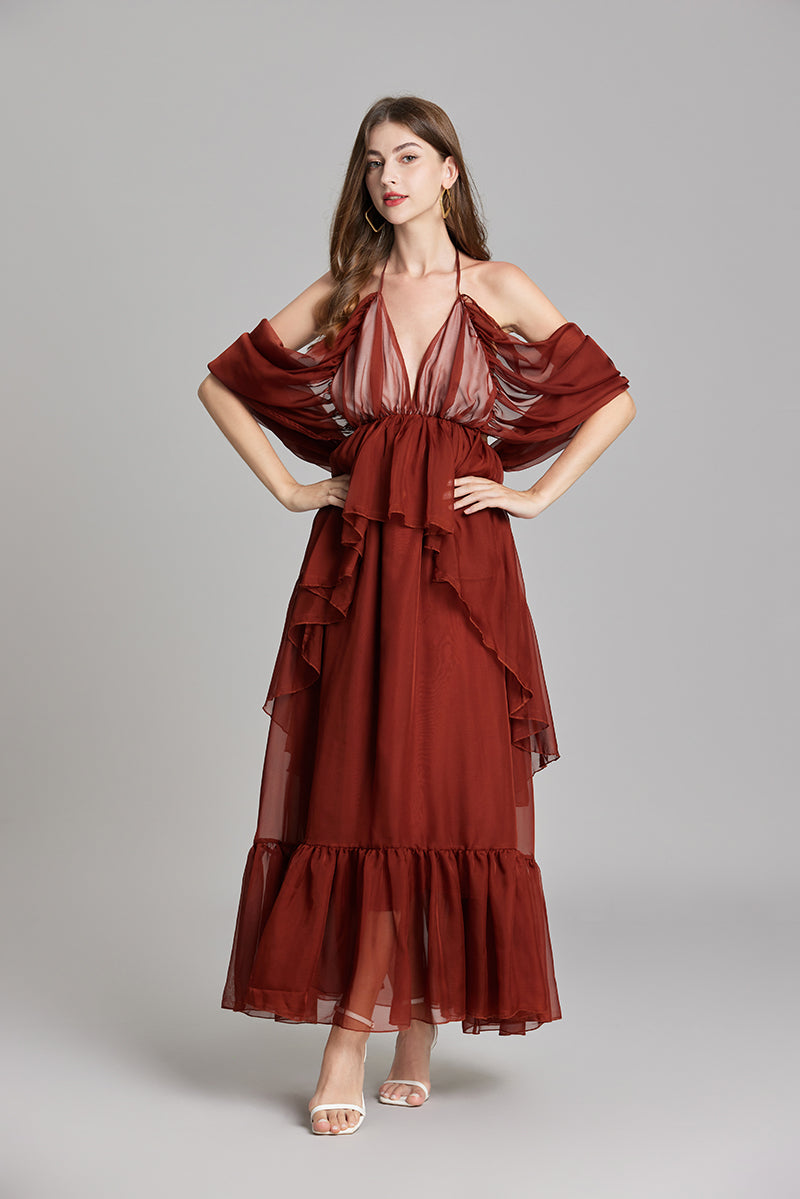 Women's 's Backless Long-Sleeve A-Line Maxi Dress