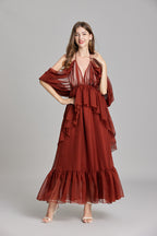 Women's 's Backless Long-Sleeve A-Line Maxi Dress