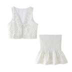 Women's Sequ Embroidered Loose High Vest and Skirt Two-Piece Set