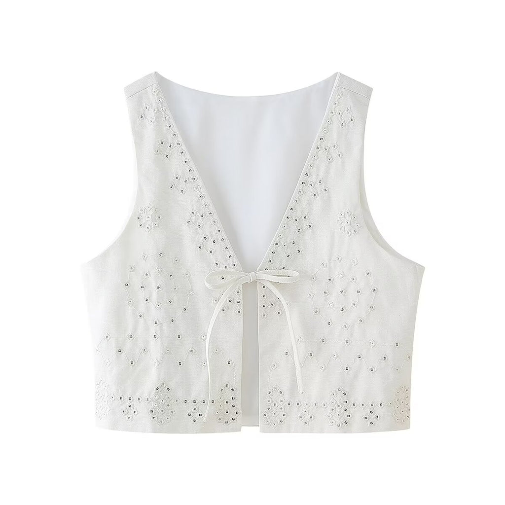 Women's Sequ Embroidered Loose High Vest and Skirt Two-Piece Set