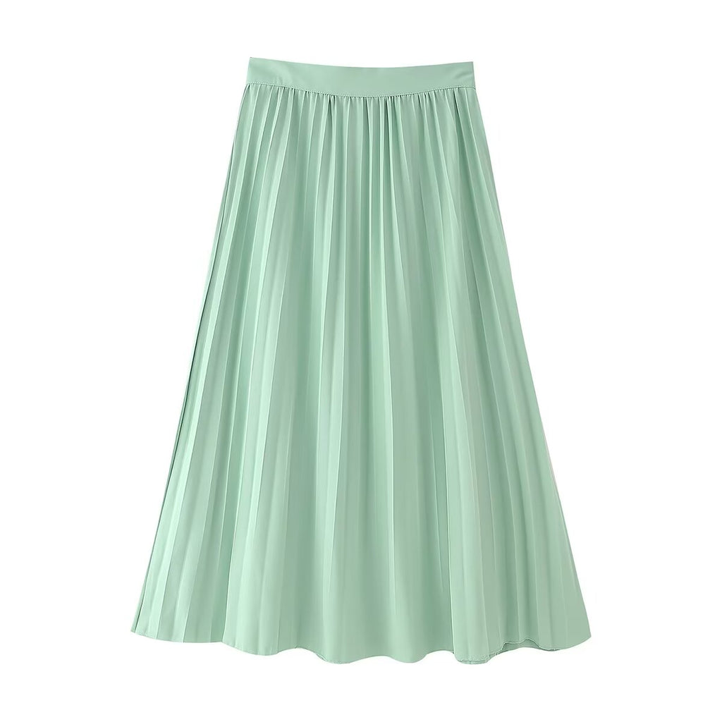 Women's Pleated High-Waisted Short-Sleeve Top and Skirt Two-Piece Set