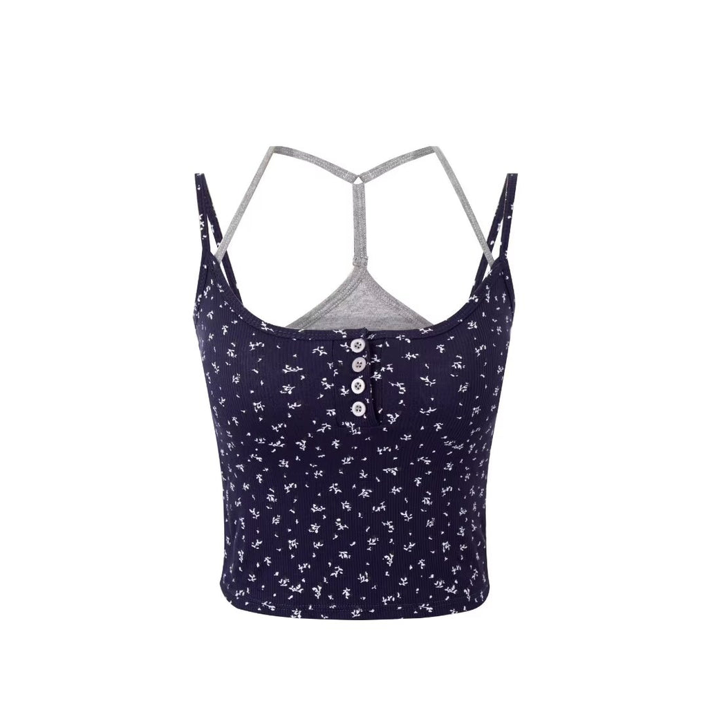 Women’s Floral Halter Ribbed Crop Top