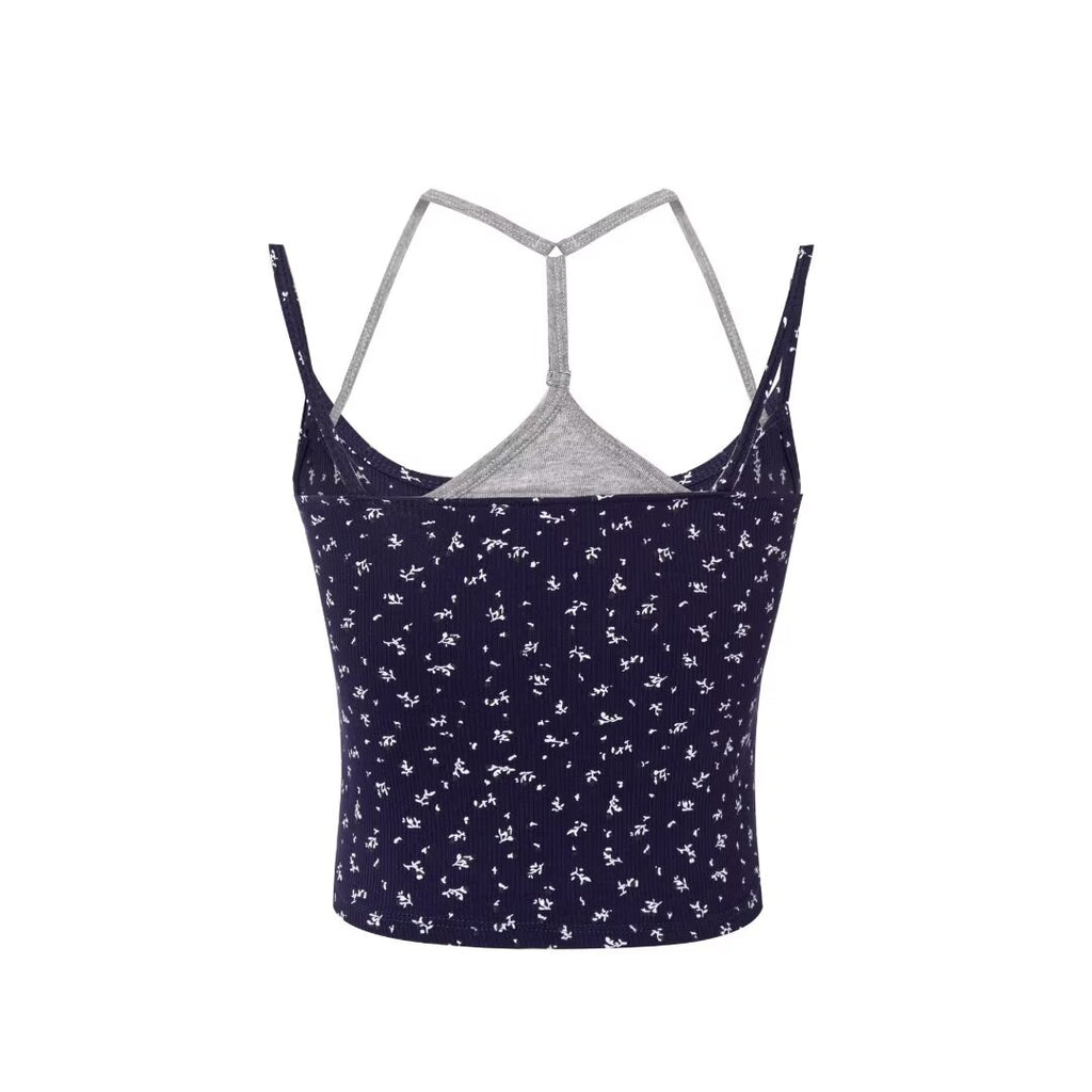 Women’s Floral Halter Ribbed Crop Top