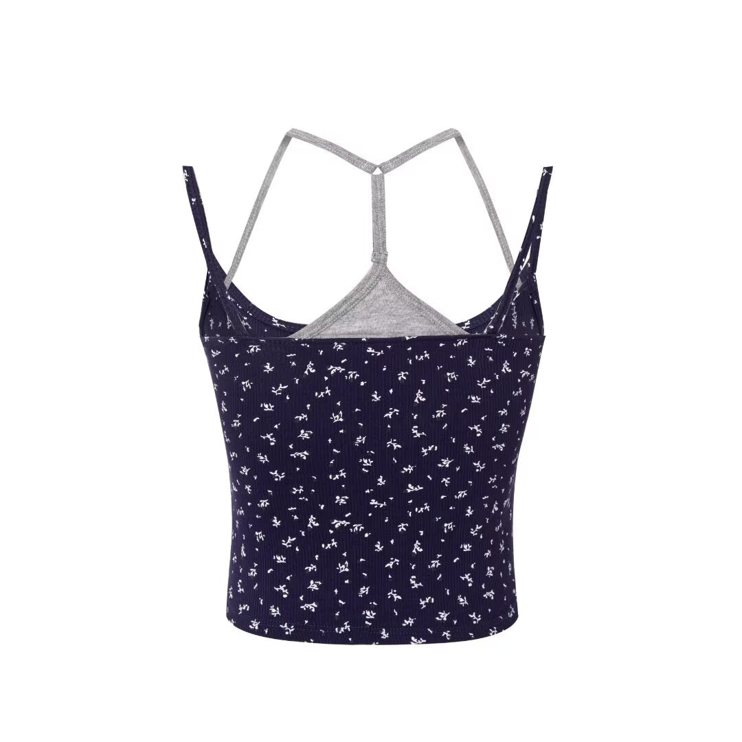 Women’s Floral Halter Ribbed Crop Top