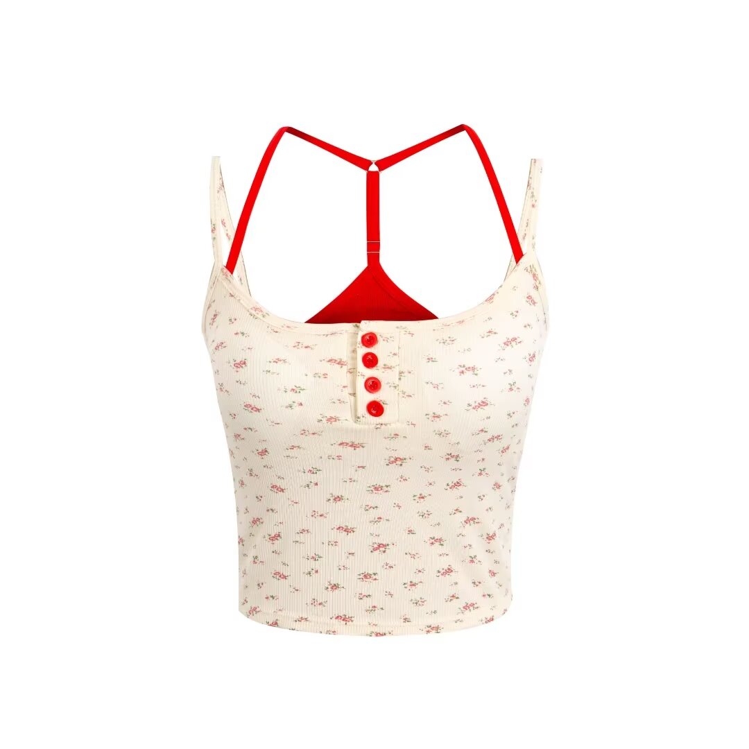 Women’s Floral Halter Ribbed Crop Top