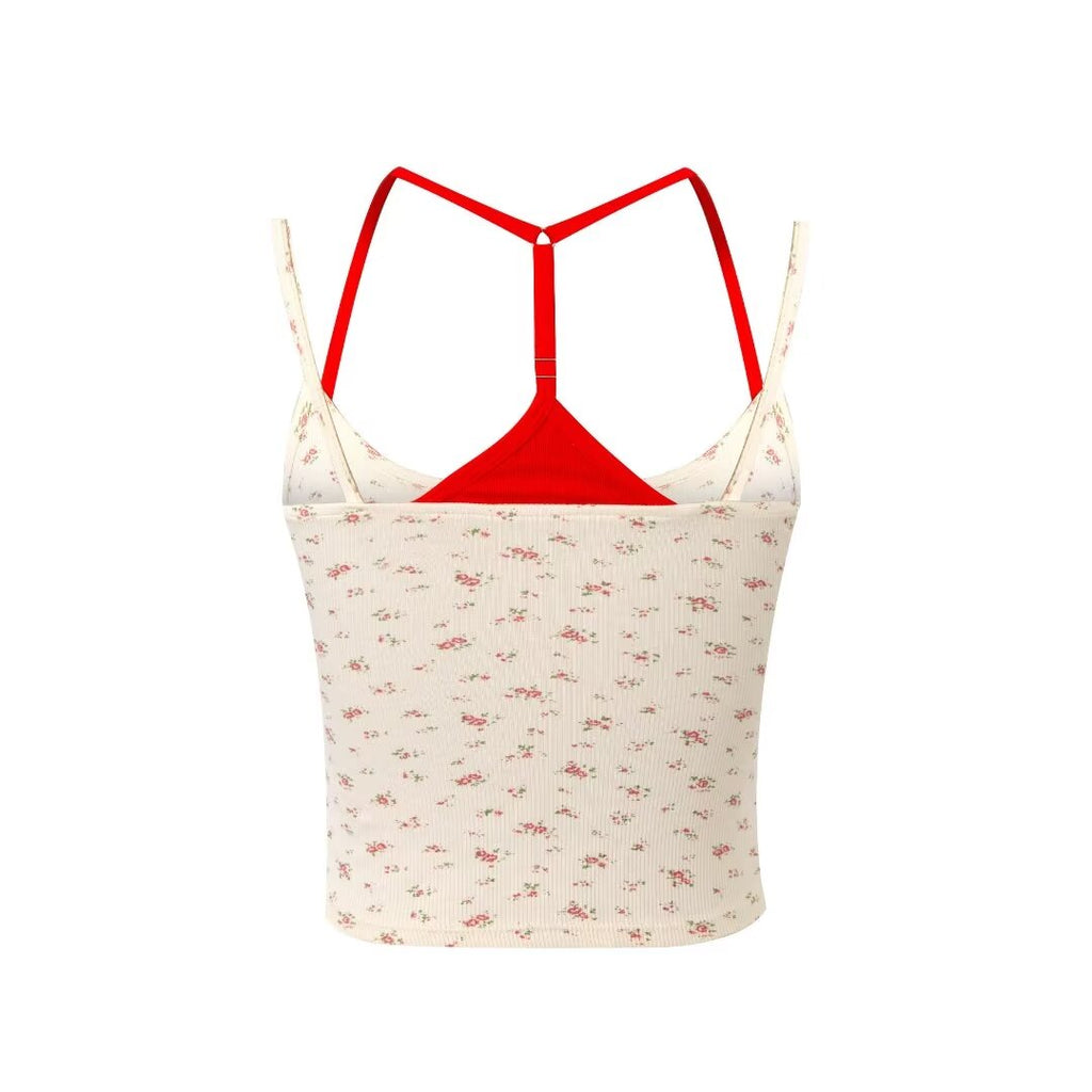 Women’s Floral Halter Ribbed Crop Top