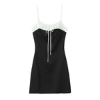 Contrast Color Slip Dress French Square-Neck Chic Backless Minidress