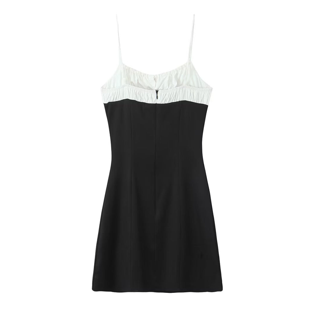 Contrast Color Slip Dress French Square-Neck Chic Backless Minidress