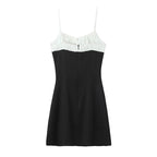 Contrast Color Slip Dress French Square-Neck Chic Backless Minidress
