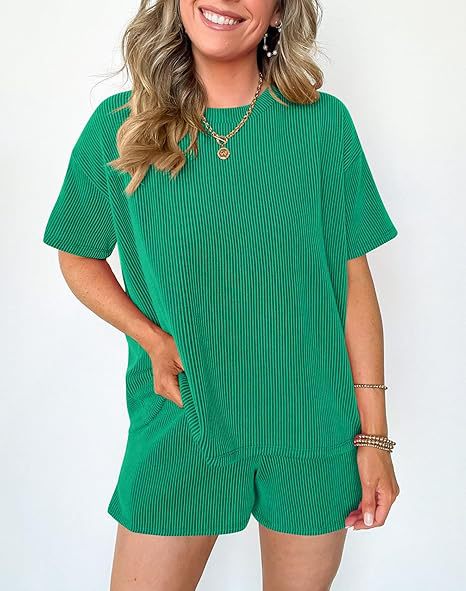 Women's Casual Short Sleeved Top Shorts Two Piece Set Loose Summer