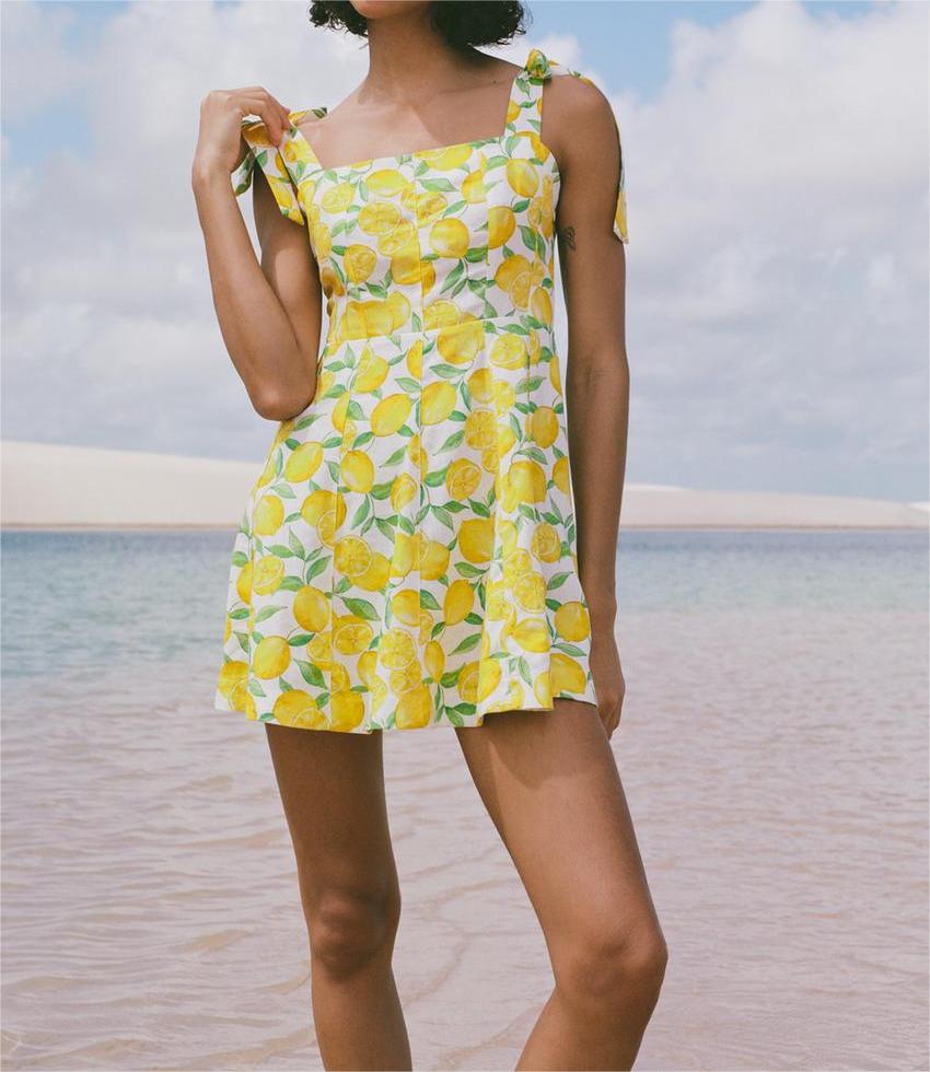 At Linen Blended Printing Slip Dress