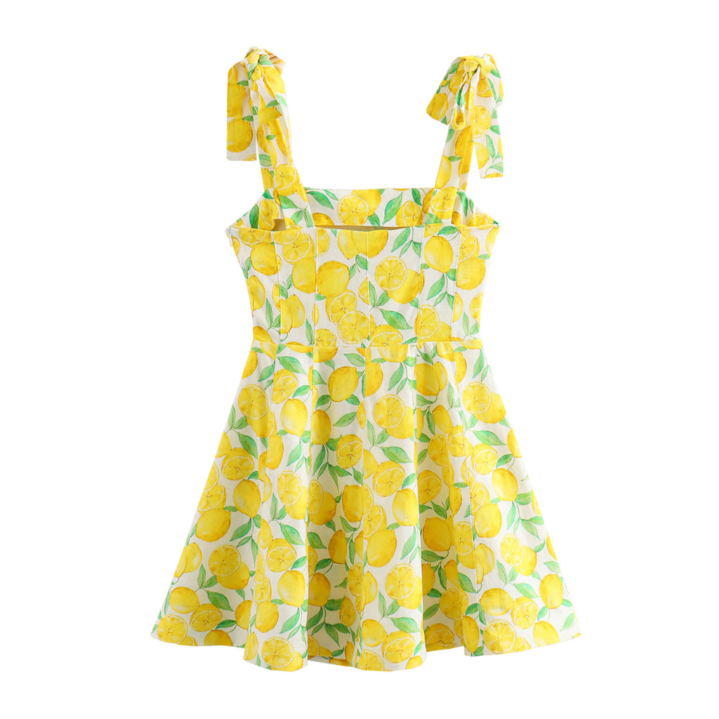 At Linen Blended Printing Slip Dress