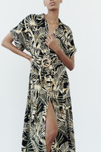Women's Summer Linen Blended Tropical Printing Dress
