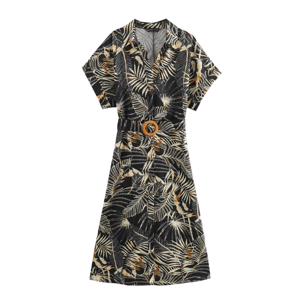 Women's Summer Linen Blended Tropical Printing Dress