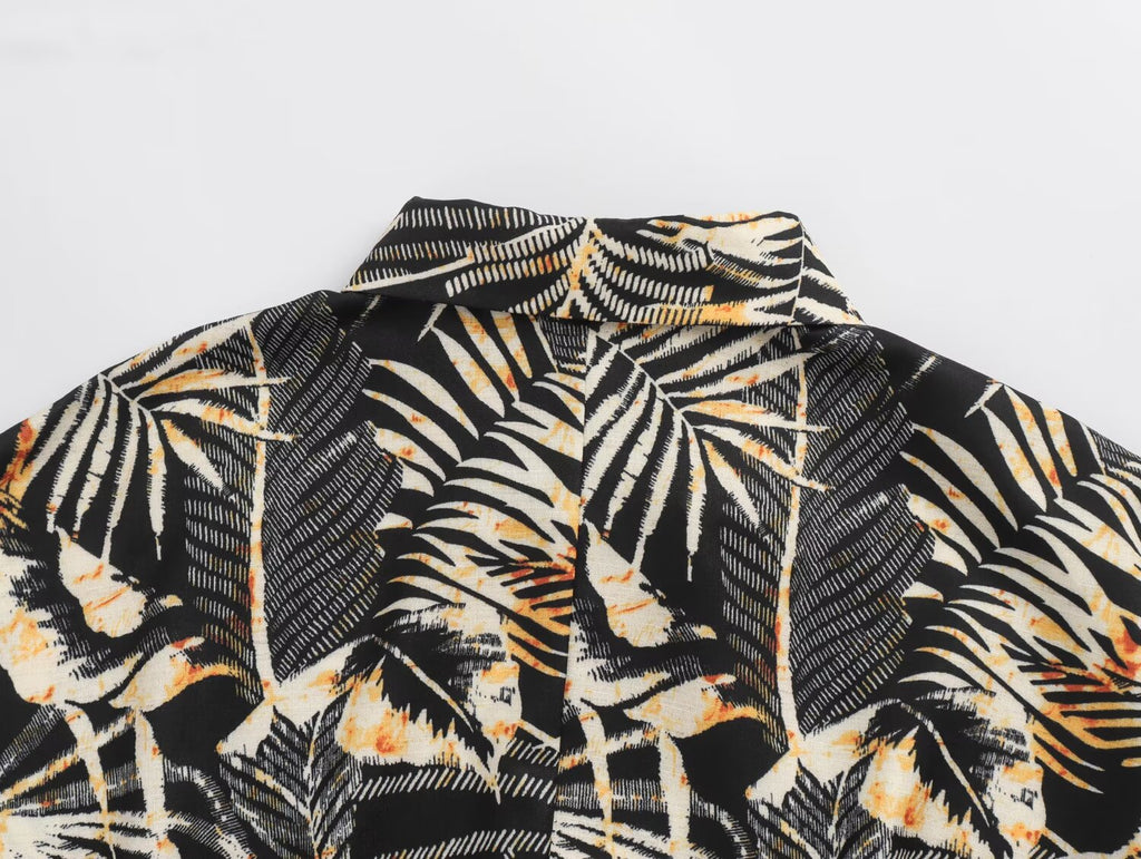 Women's Summer Linen Blended Tropical Printing Dress