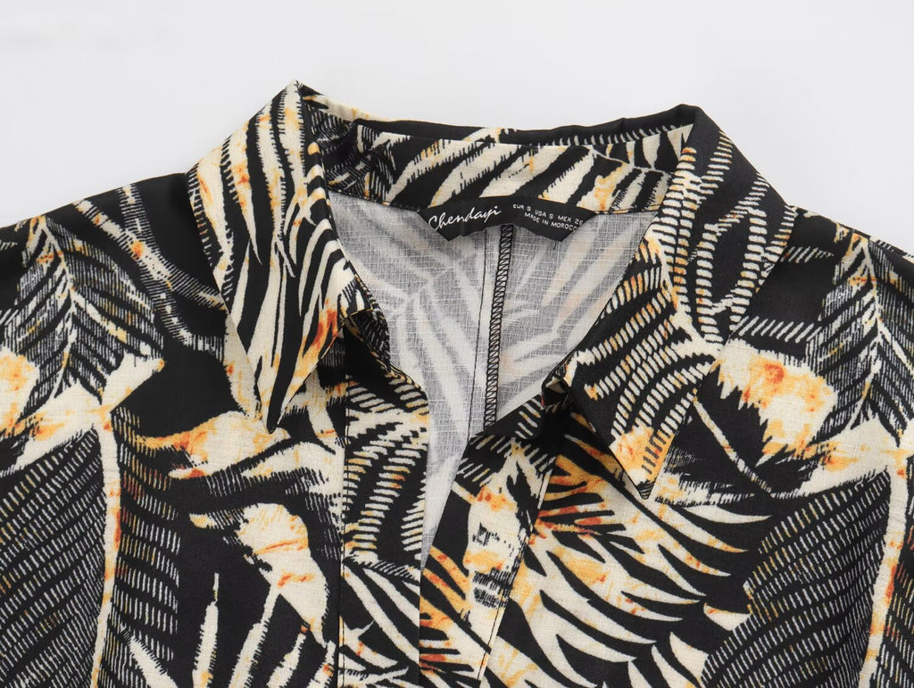 Women's Summer Linen Blended Tropical Printing Dress