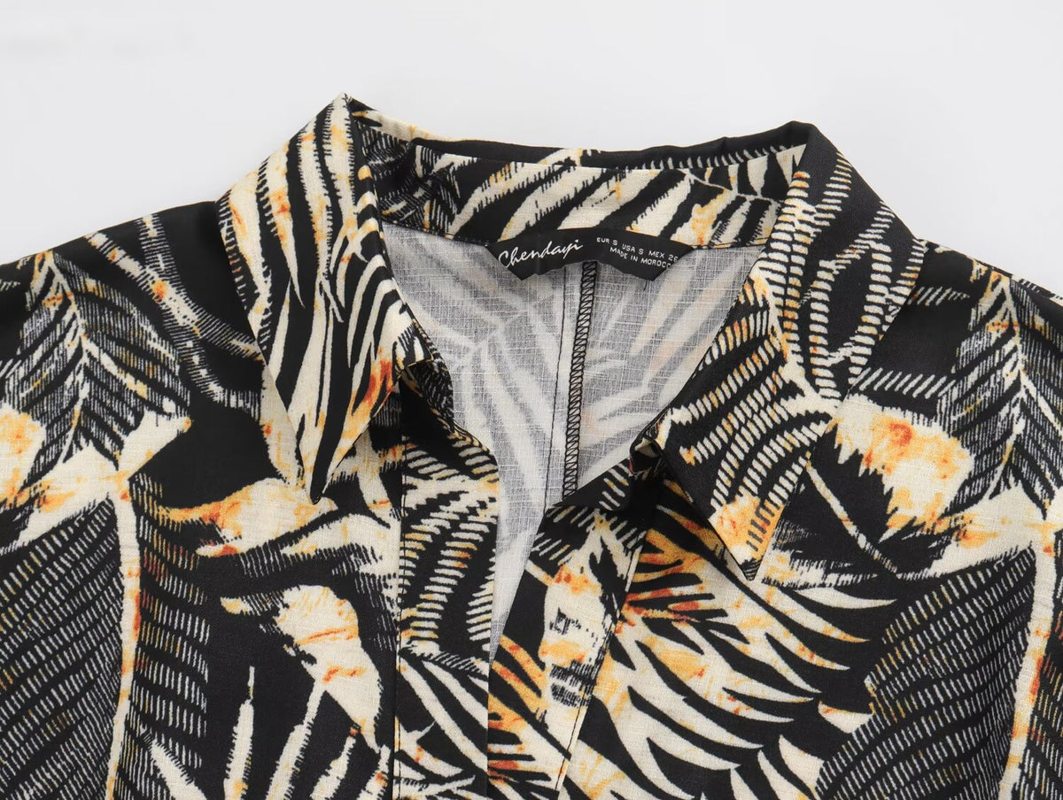 Women's Summer Linen Blended Tropical Printing Dress