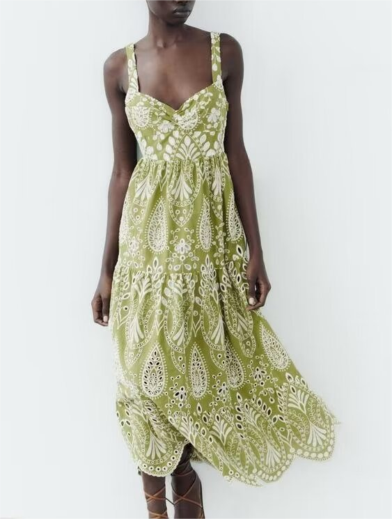 Embroidered Cutout Midi Dress