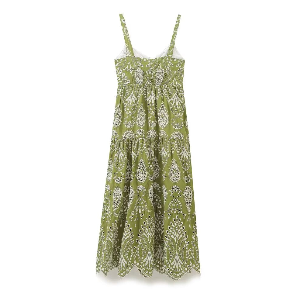 Embroidered Cutout Midi Dress