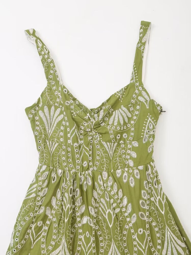 Embroidered Cutout Midi Dress