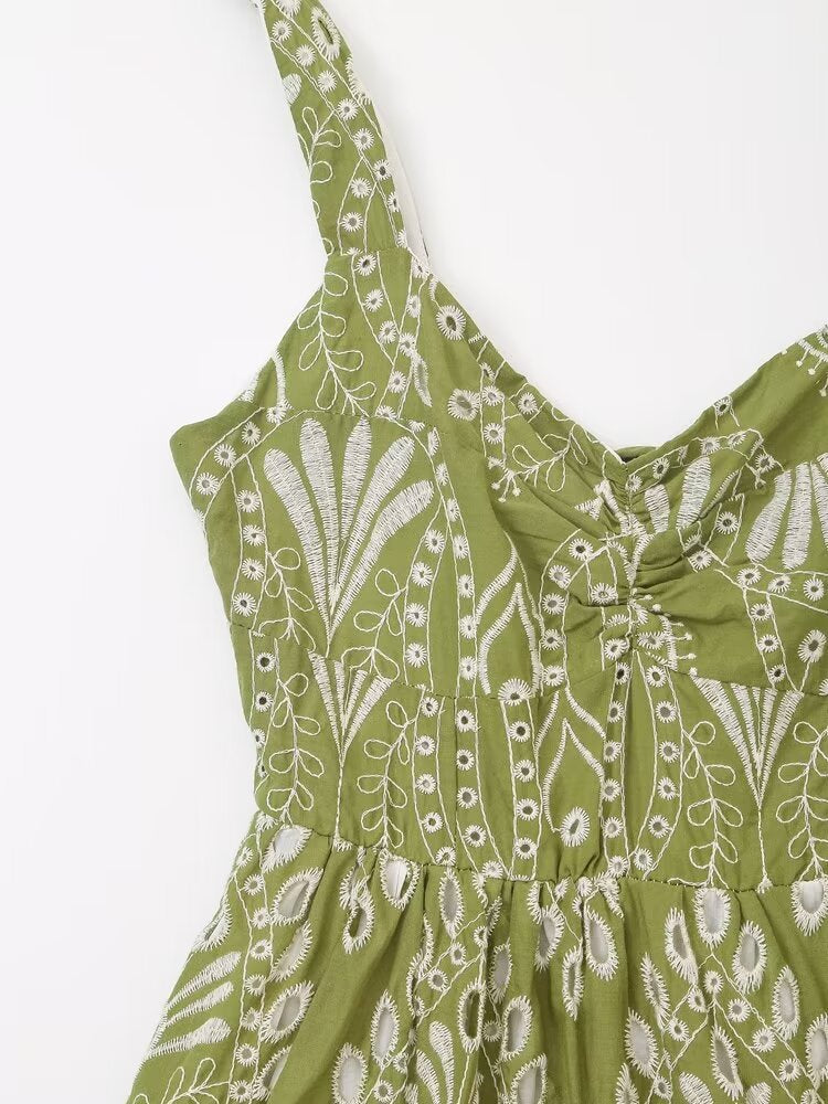 Embroidered Cutout Midi Dress