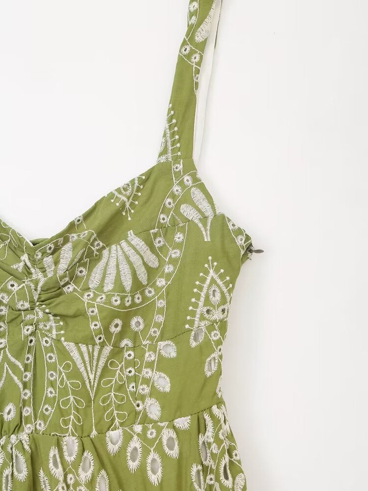 Embroidered Cutout Midi Dress