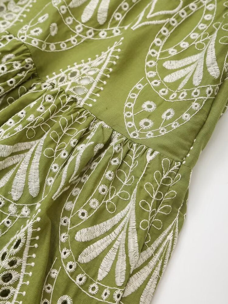 Embroidered Cutout Midi Dress