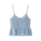 Women's Solid Color Loose Spaghetti Straps Knitted Short Top