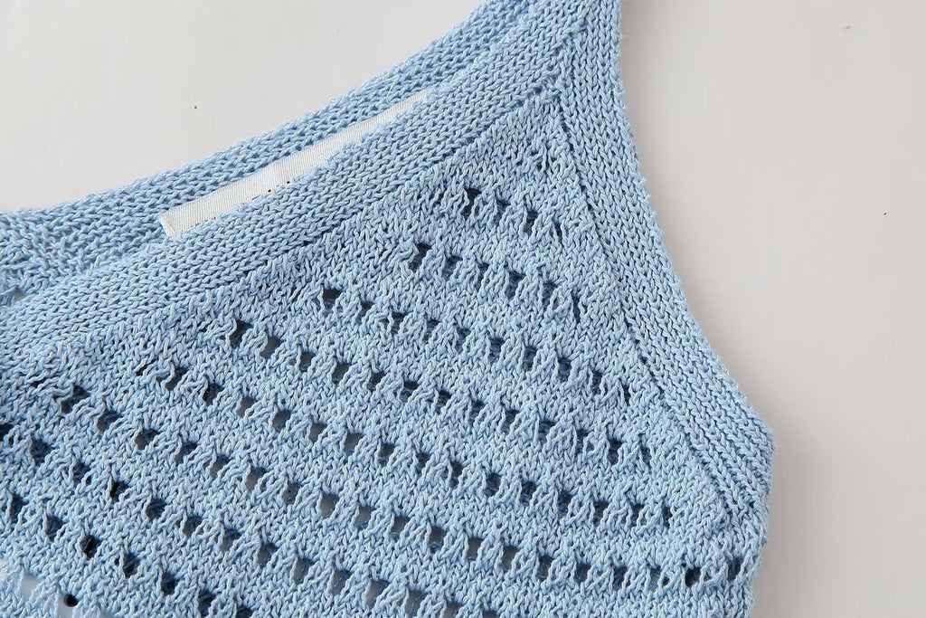 Women's Solid Color Loose Spaghetti Straps Knitted Short Top