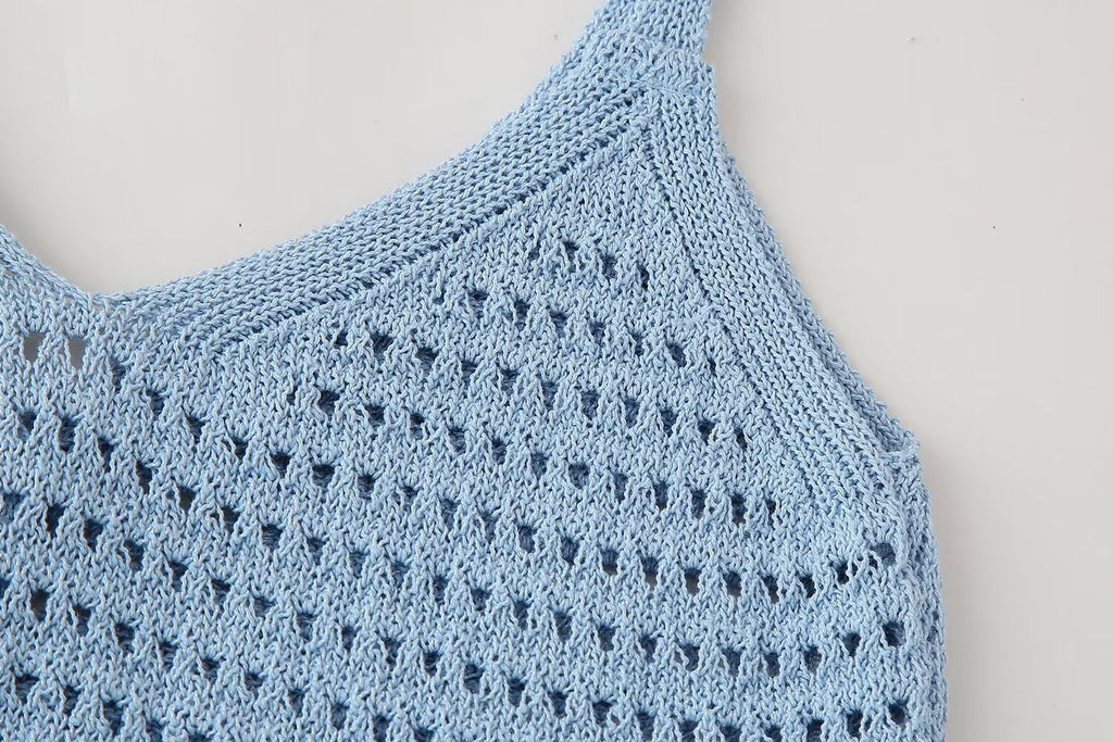 Women's Solid Color Loose Spaghetti Straps Knitted Short Top