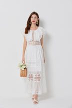 Lace Ruffle Sleeveless A-Line Maxi Dress