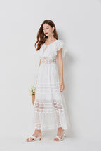 Lace Ruffle Sleeveless A-Line Maxi Dress