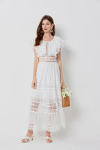 Lace Ruffle Sleeveless A-Line Maxi Dress