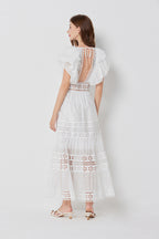 Lace Ruffle Sleeveless A-Line Maxi Dress