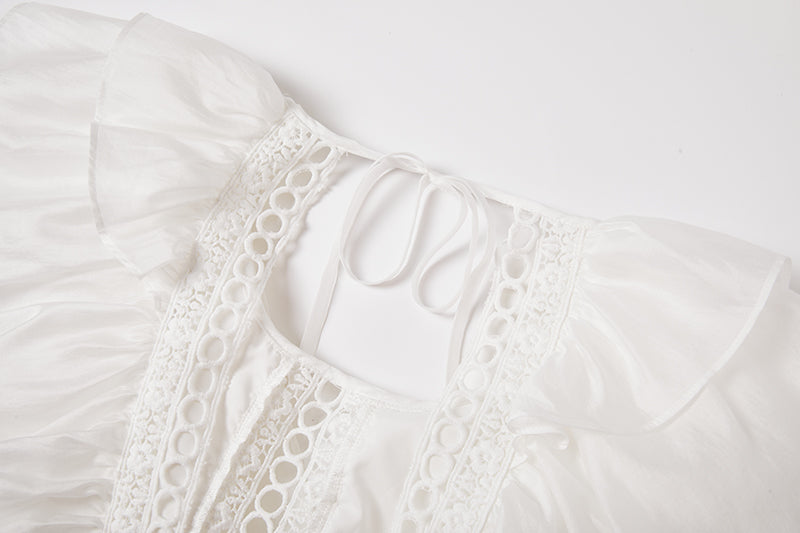 Lace Ruffle Sleeveless A-Line Maxi Dress