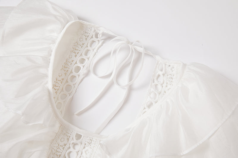 Lace Ruffle Sleeveless A-Line Maxi Dress