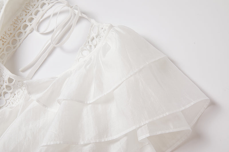 Lace Ruffle Sleeveless A-Line Maxi Dress