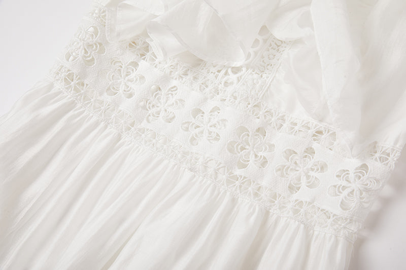 Lace Ruffle Sleeveless A-Line Maxi Dress