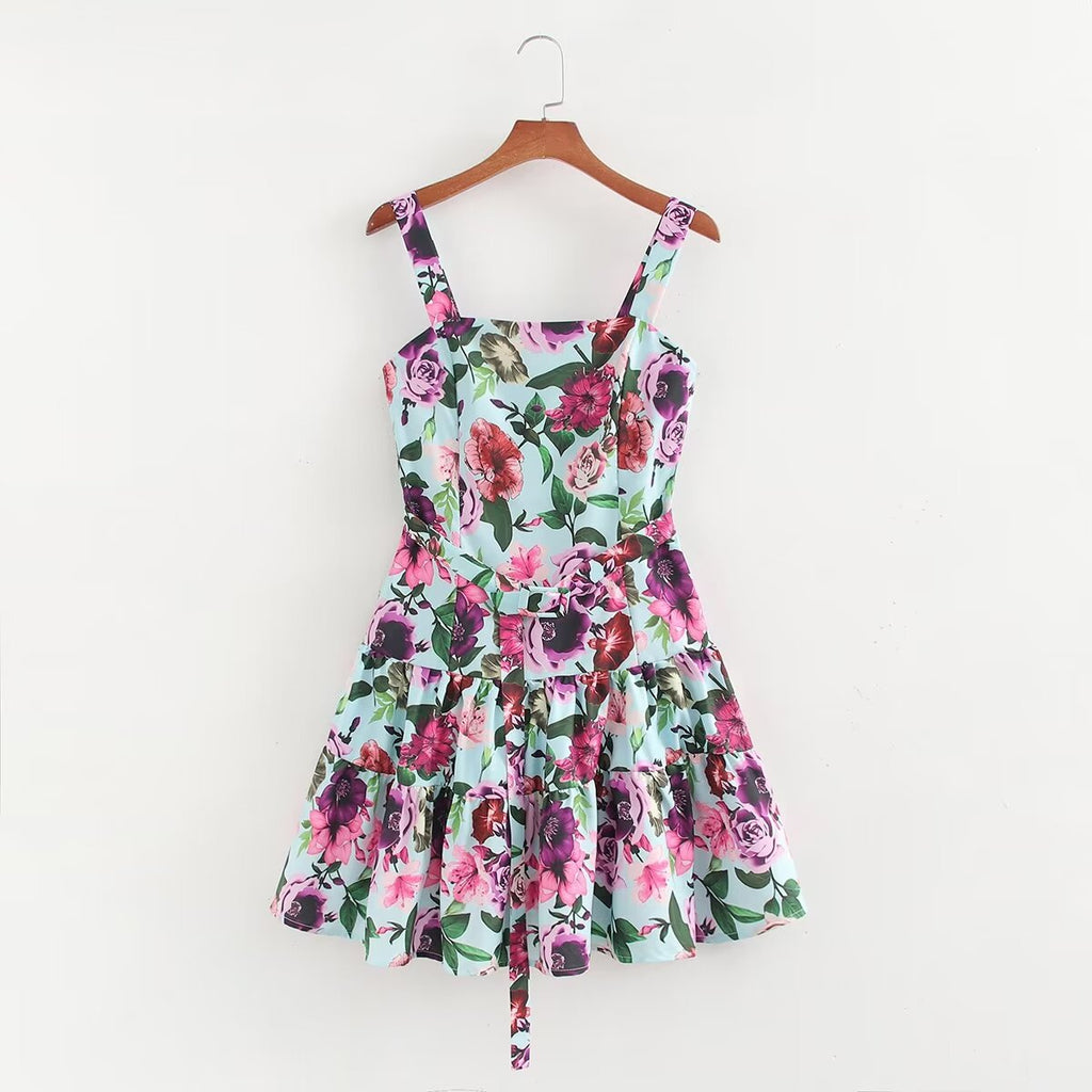 Vacation Retro Printing Printed Strappy Dress