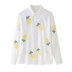 Women's Embroidered Button-Front Collared Shirt