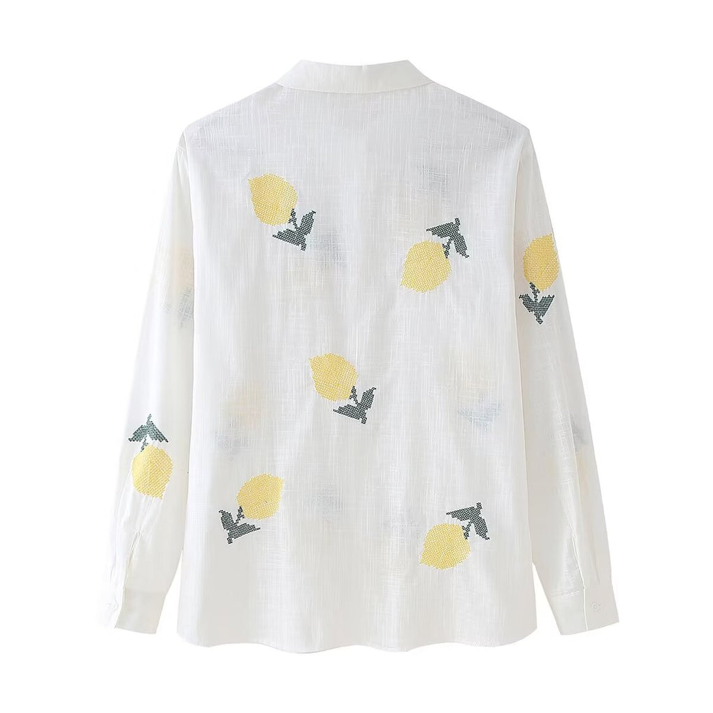 Women's Embroidered Button-Front Collared Shirt