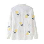 Women's Embroidered Button-Front Collared Shirt