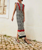 Flying Sleeves Print Color Contrast Dress Artistic Retro