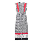Flying Sleeves Print Color Contrast Dress Artistic Retro